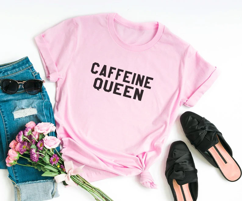 Caffeine queen забавная футболка tumblr sayings новинка подарок Женская графическая художественная безрукавка рубашки для подростков кофейные футболки для влюбленных футболки топы