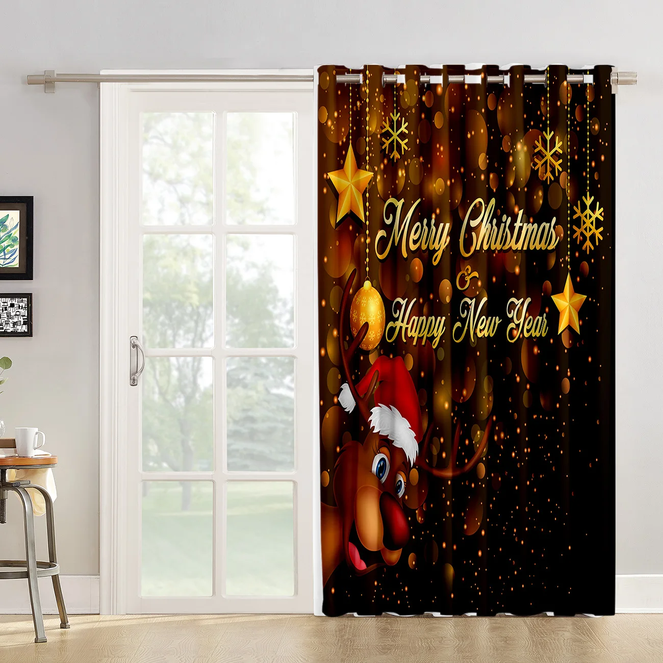 COCOHouse Merry Christams Happy New Year Elk Room Curtains Large Window Dark Blinds Decor Bathroom Out | Дом и сад