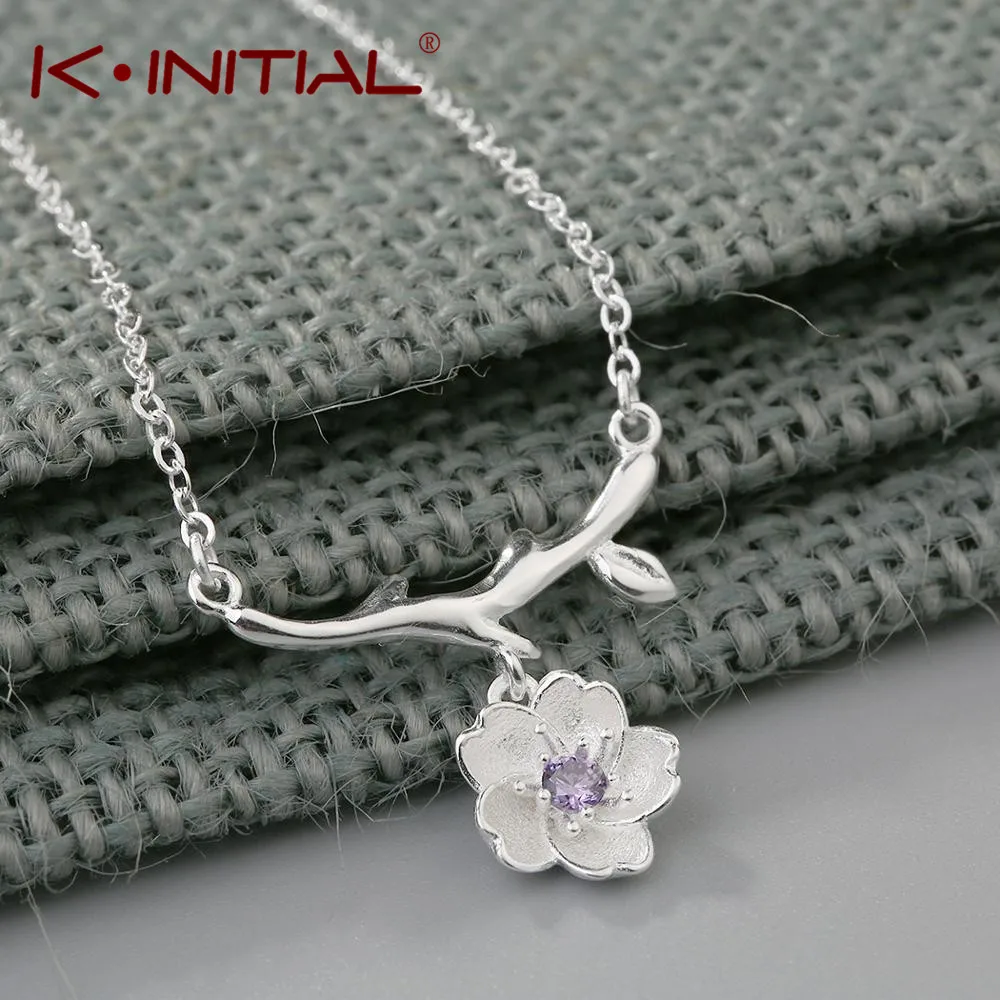 Kinitial милые Серебряный Cherry Цепочки и ожерелья Для женщин Шарм хрустальные цветы
