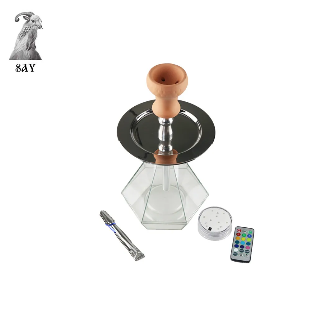 

SY 1set Polygonal Acrylic Hookah Set Shisha Water pip Complete Set Remote Control Lights Hookah Narghile