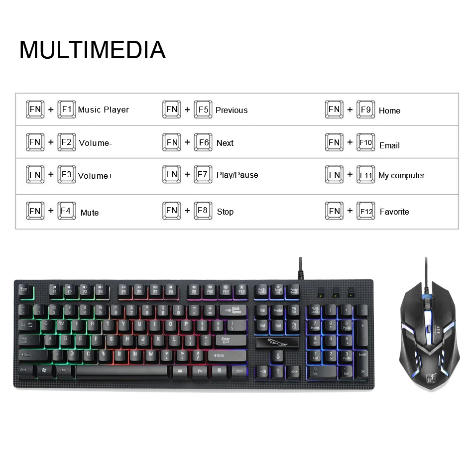 Проводная игровая клавиатура мышь набор USB подсветка эргономичная