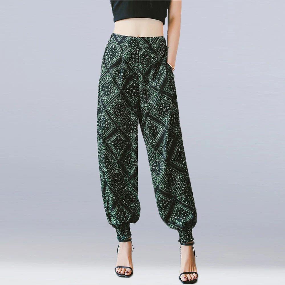 Женские свободные брюки с широкими штанинами шаровары высокой эластичной талией