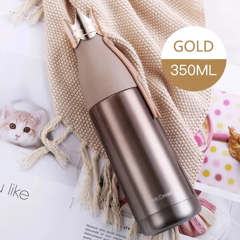 Gold 350ml ROKENE нержавеющая сталь Изолированная вакуумная фляжка термос чашка кофе кружка путешествия напиток бутылка для кофе Корона Форма термос - Цвет: Gold 350ml