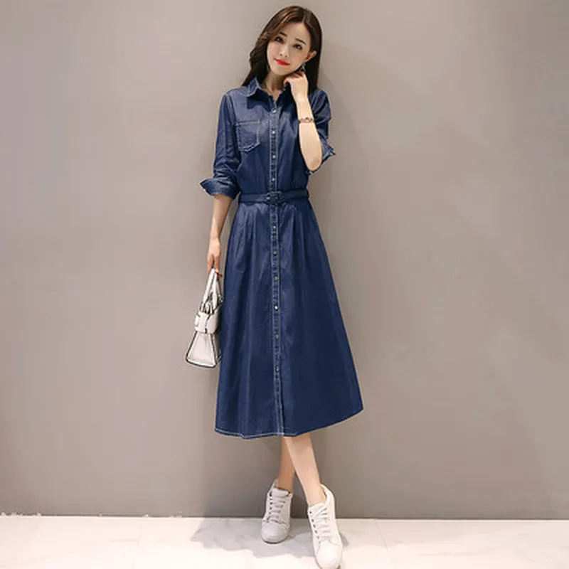 Женское джинсовое платье рубашка с длинными рукавами Новое поступление на весну