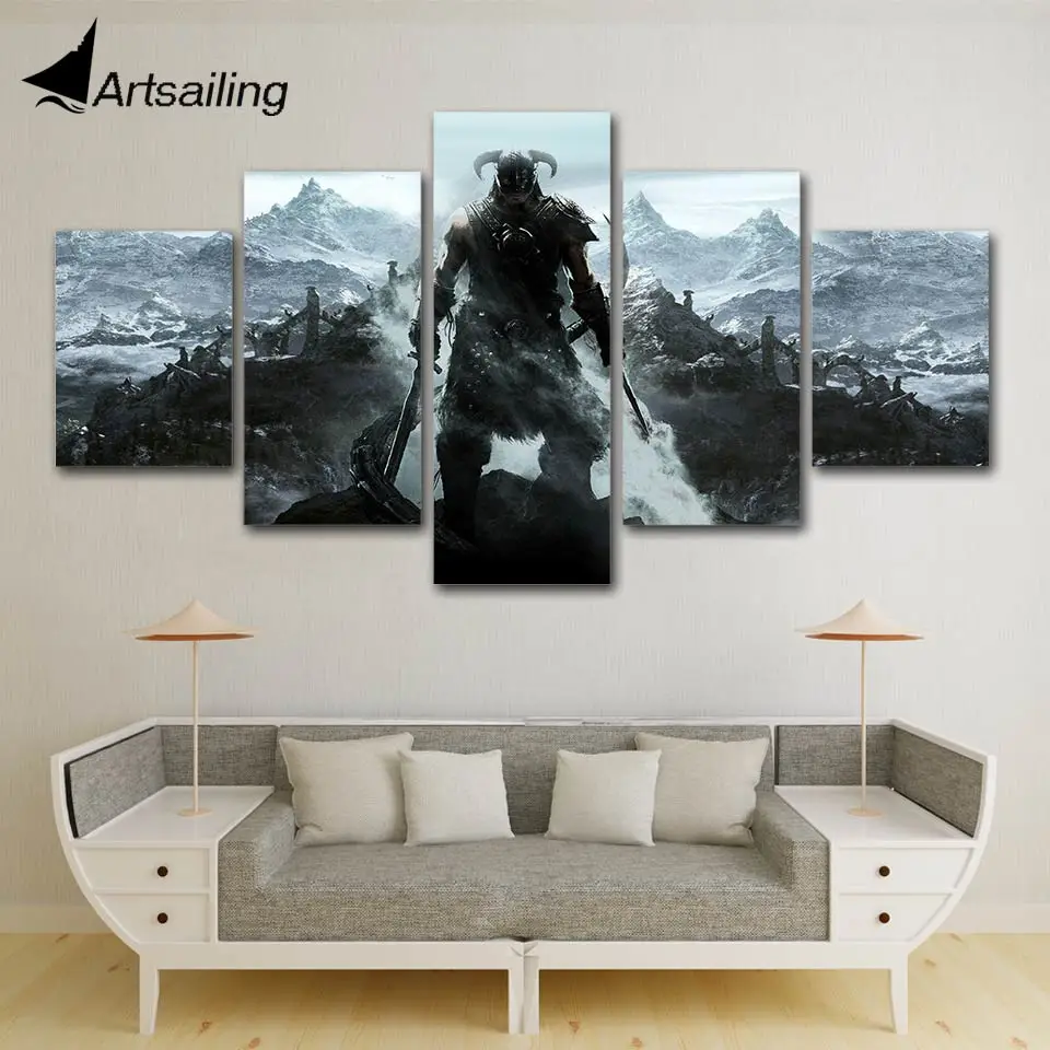 ArtSailing 5 панелей модульная игра настенное искусство v skyrim постер модульное для