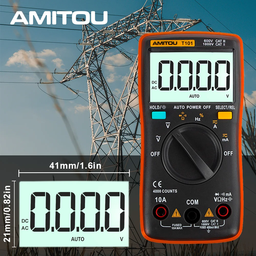 AMITOU T101 ЖК-цифровой мультиметр AC/DC напряжение тока миллиампер сопротивление частоты зуммер преобразования тестер Оранжевый