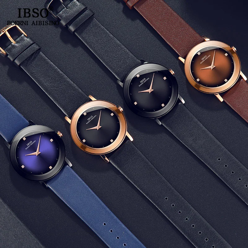 IBSO Роскошные для мужчин s ручные часы Reloj Hombre пояса из натуральной кожи кварцевые