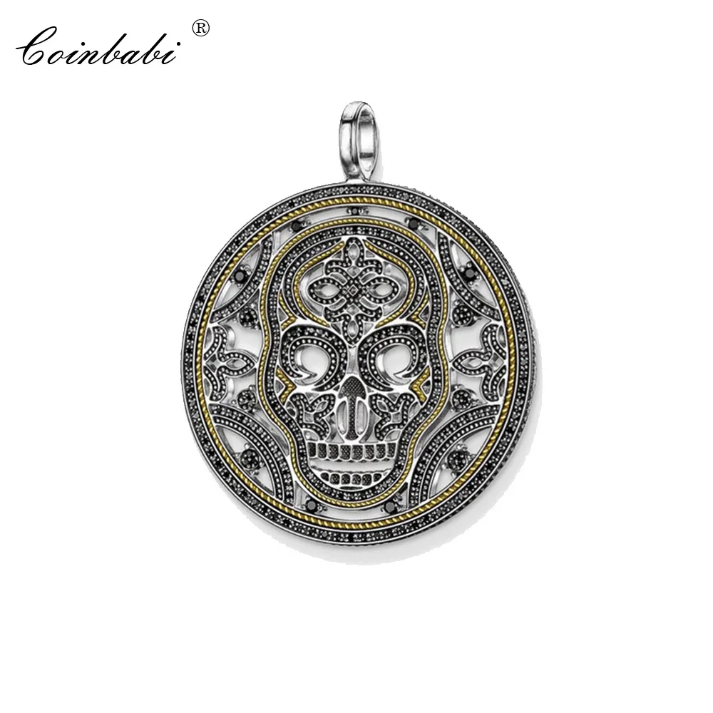 

Pendant Round Skull Disc 925 Sterling Silver Rebel Black For Women Men 2019 Punk Gift Europe Style Heart Pendant Fit Necklace