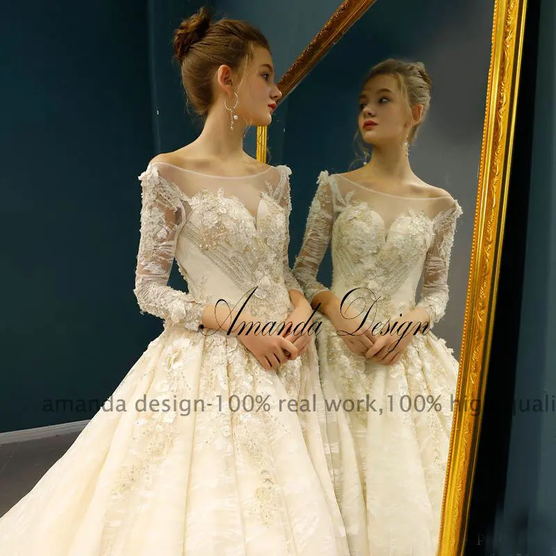 Amanda Design vestidos de noiva princesa кружевная Апликация бальное платье с длинным рукавом свадебное платье