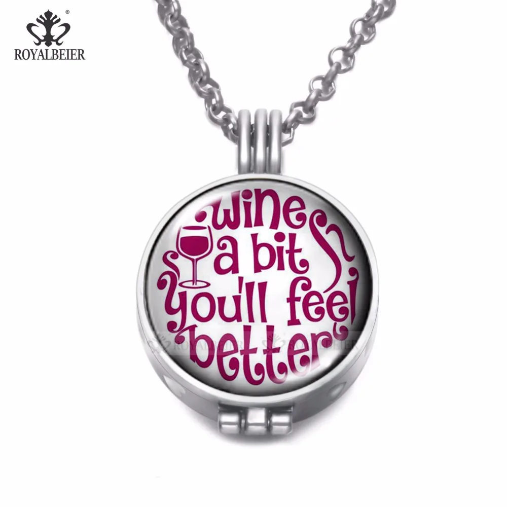

RoyalBeier Fashion Quote Letters Printing Pendant Chain Women Necklace 25mm Glass Ball Charm 65cm Link Chain Love Necklace