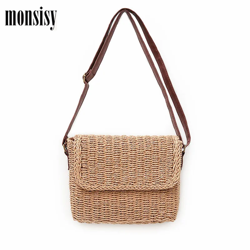 Monsisy летние женские соломенные сумки сумочка из ротанга мини тканые лоскут