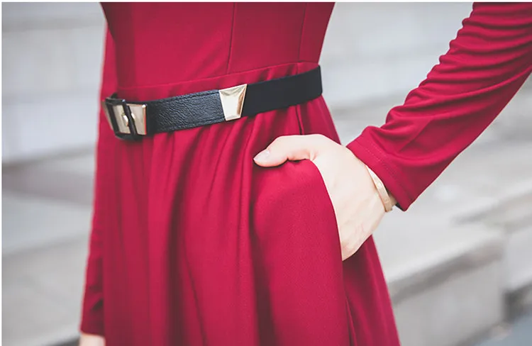 

AYUNSUE 2020 Elegant Party Dress Female Autumn Winter Maxi Dress With Belt Red Long Dresses For Women vestido longo 170812