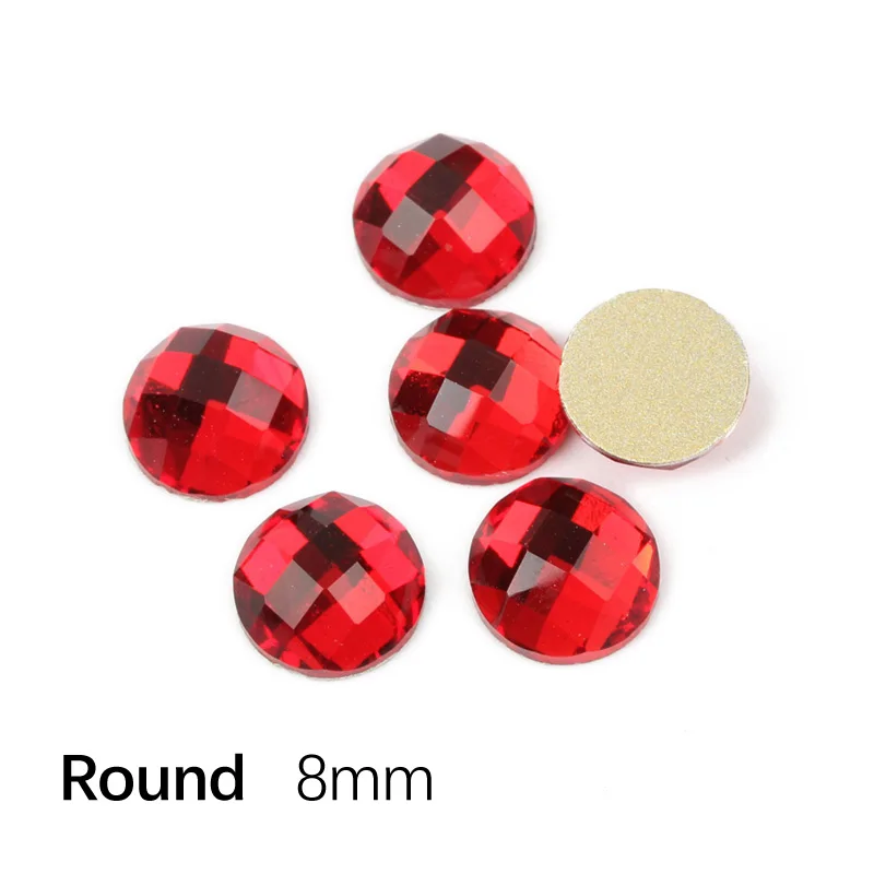 Round 8mm Новинка! Стразы с плоской задней частью, красные кристаллы, 16 видов стилей камешки для дизайна ногтей для 3D ногтей, художественное индивидуальное украшение - Цвет: Round 8mm