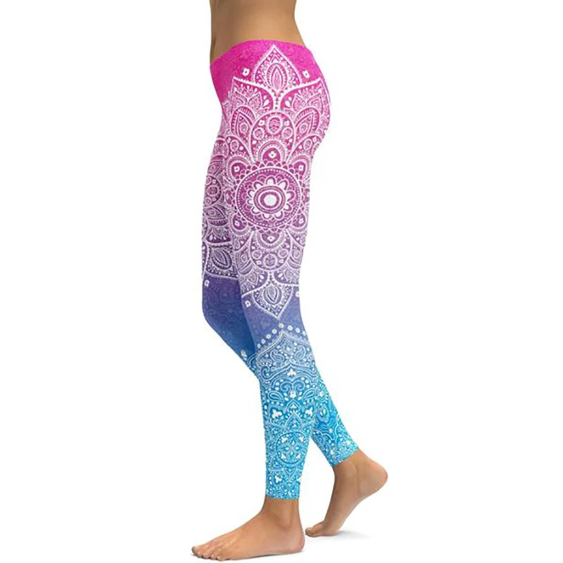 Pink To Blue Мандала, штаны для фитнеса, йоги, женские спортивные Леггинсы, для тренировок, для бега, сексуальные, пуш-ап, для спортзала, эластичные, Тонкие штаны - Цвет: Pink To Blue