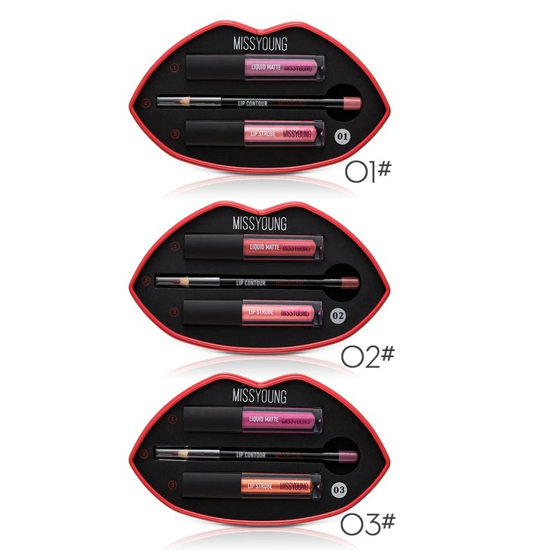 2 шт матовая губная помада + 1 Карандаш для губ бархатный карандаш пигмент стойкая