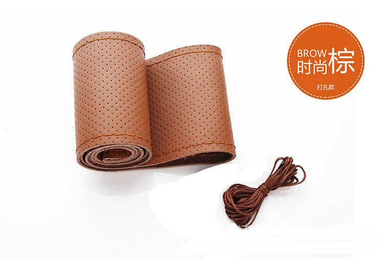 Genuine leather Ручная сшитая крышка рулевого колеса поли уретан ручка гладкая и деликатная Лазерная сверлильная крышка рулевого колеса автомобиля - Название цвета: Genuine leather