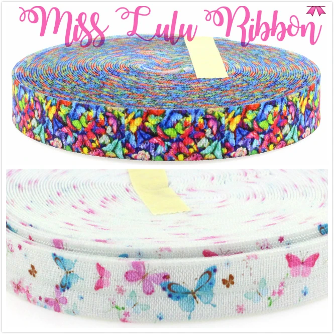 Эластичная лента с рисунком бабочки 5/8 дюйма 16 мм 10 ярдов/рулон|ribbon pattern|elastic