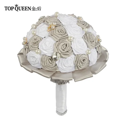 TOPQUEEN F6-GR Потрясающие Свадебные цветы Букеты Свадебные букеты Искусственные белые розы и темно-серые розы и жемчуг - Цвет: bride bouquet