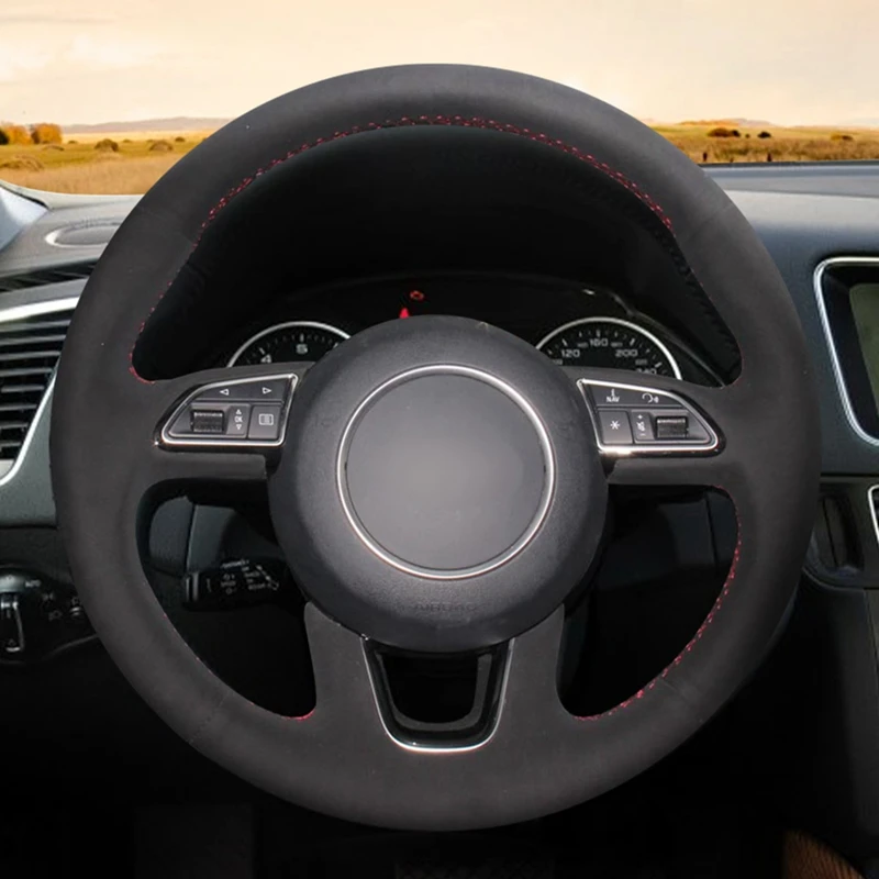 DIY ручной работы черная замша кожаный чехол рулевого колеса автомобиля для Audi Q3