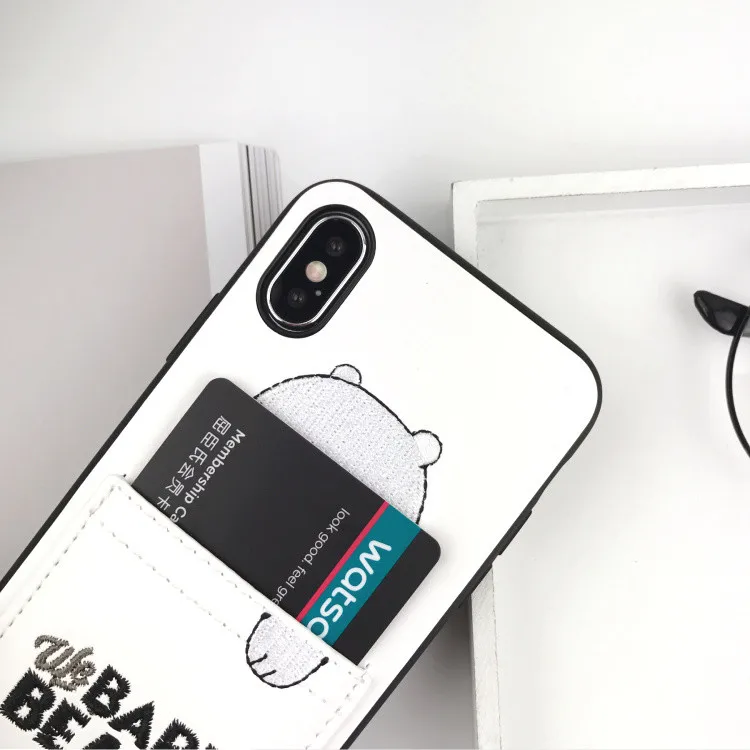 Милый мультфильм Вышивка мы вся правда о медведях карман для карт телефонный чехол для iPhone 7 6 6s 8plus X XR XS Max кожаный мягкий футляр с накладкой на заднюю панель