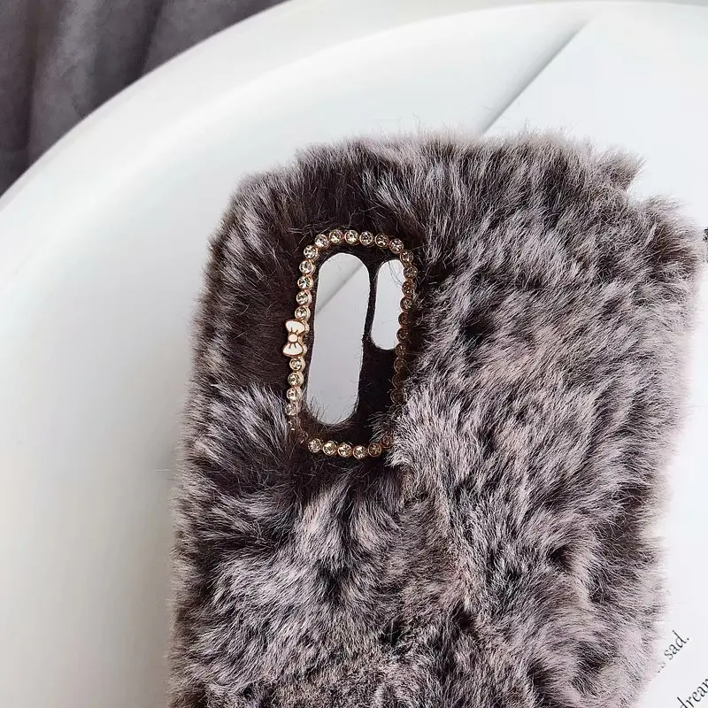 Cute Warm Rabbit Fur Plush diamond Phone Case For Huawei P20 P30 pro Lovely Furry TPU hair Honor 8X 10 Y6 Y7 |