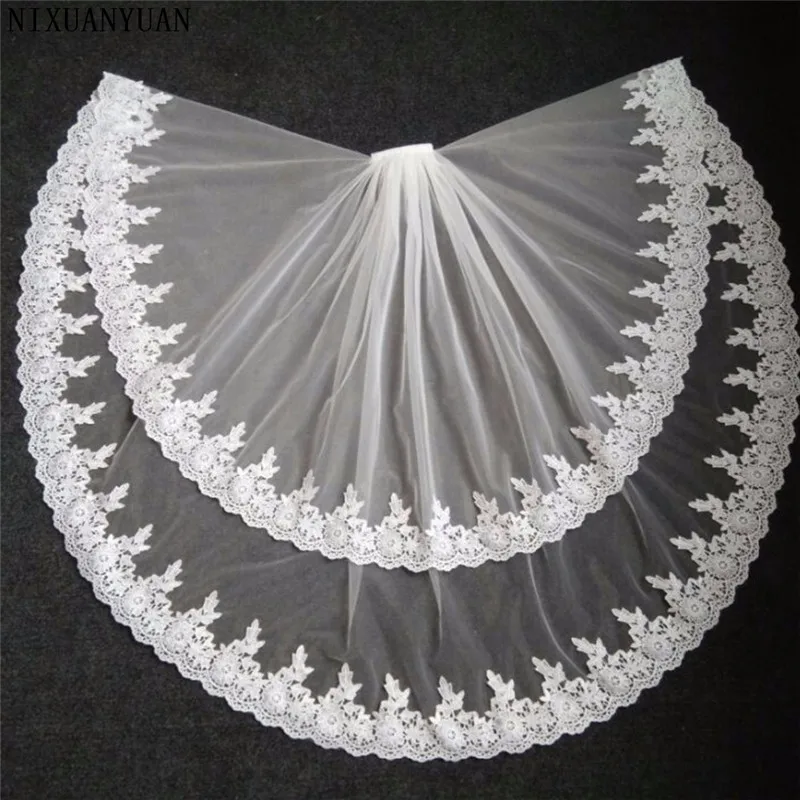 

2021 Elegant Bridal Veils Lace Edge Two Layer Wedding Veil Tulle White Ivory veu de noiva Bridal Accessories With Comb