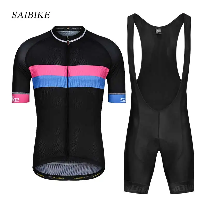 SaiBike комплект одежды для велоспорта Мужская велосипедная Одежда дышащая анти-УФ велосипедная одежда Летний короткий рукав Велоспорт Джерси черный комплект - Цвет: S1802PBS
