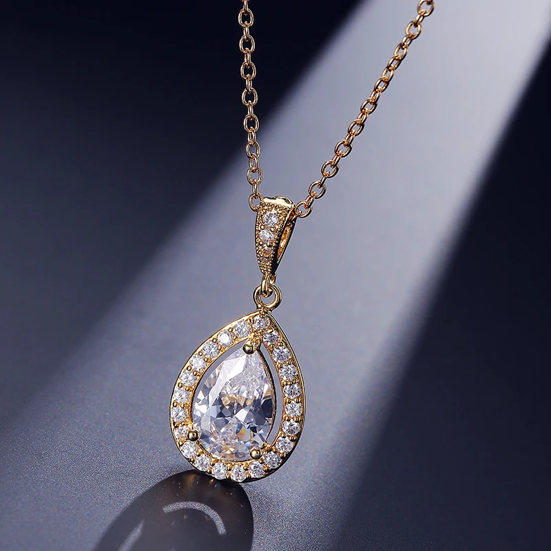 Fashion Water Drop Pear Shaped Pendant Necklace with Top Quality AAA+ Cubic Zircon For Female Jewelry | Украшения и аксессуары