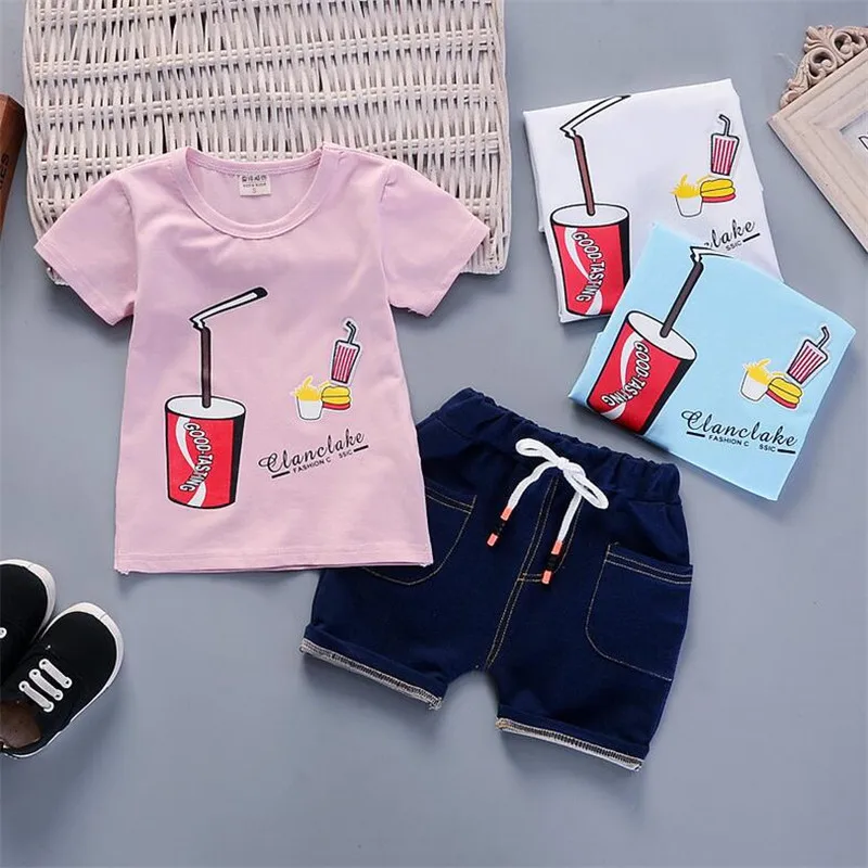 BibiCola summer Baby boys clothing sets Coke printing pattern t-shirt+pants kids Cartoon leisure sports suit |