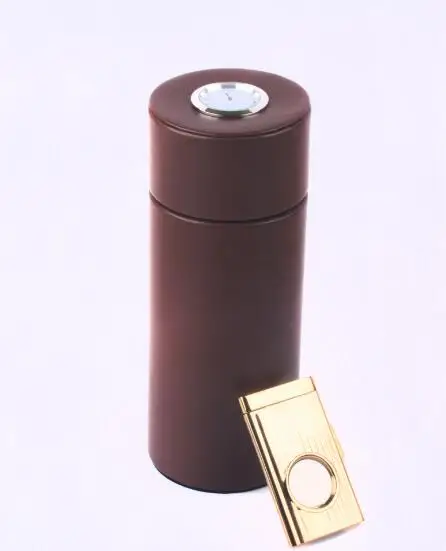 COHIBA кожа Дерево кедра с подкладкой сигары Дорожный Чехол мини коробка для сигар резчик пепельница - Цвет: humidor and cutter 4