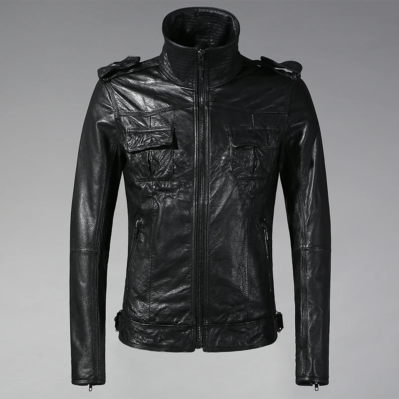 Male genuine cowhide leather short slim clothing men's henlry motorcycle biker jacket cowskin new coat 2017 | Мужская одежда