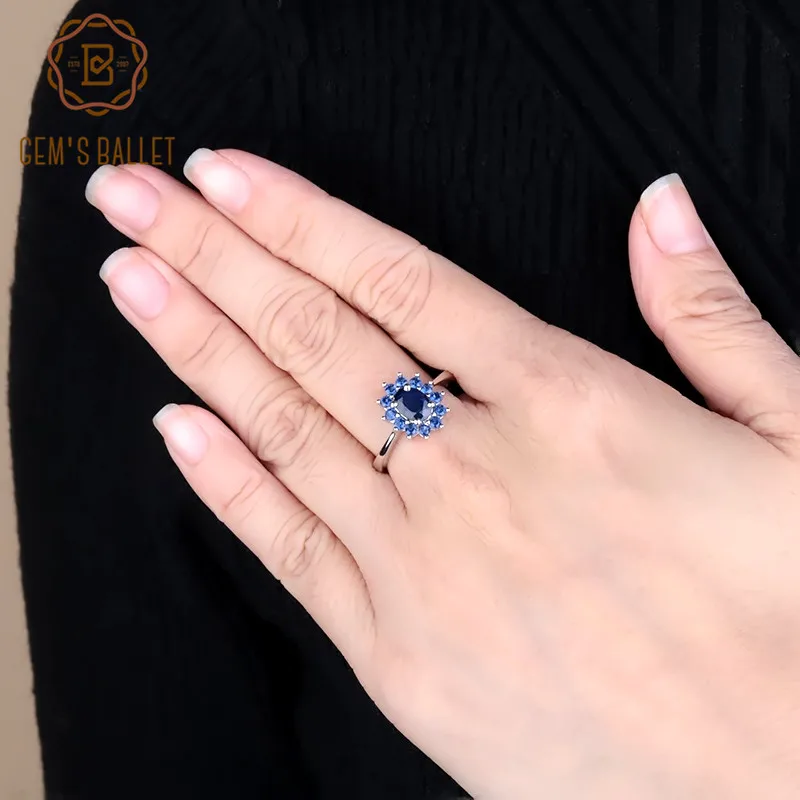 Gem's Ballet 1.89Ct натуральные синие драгоценные камни-сапфиры кольцо 925 пробы серебряные цветы классические кольца для женщин вечерние ювелирные изделия