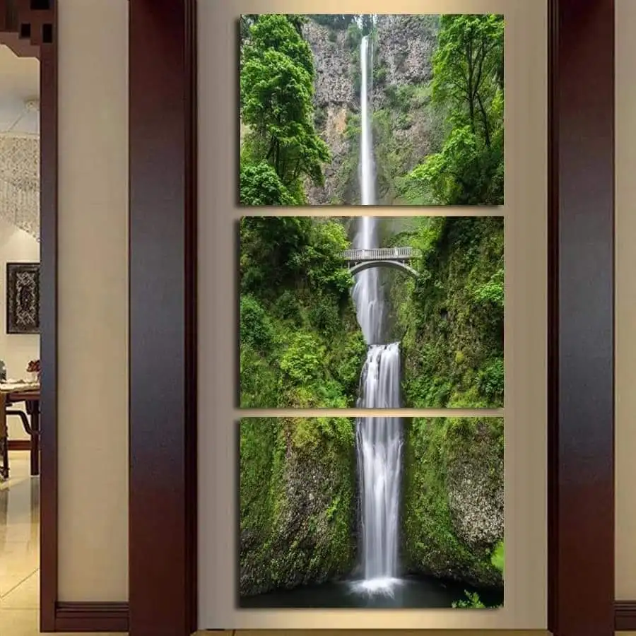 Modern Pictures HD Printed Poster For Living Room Decor 3 Piece Forest Waterfall Landscape Canvas Painting Wall Art(No Frame) | Дом и сад