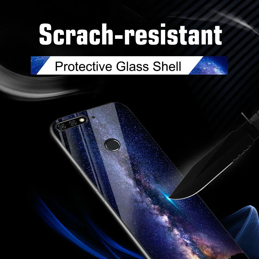 

Soaptree Tempered Glass Case For Huawei Honor 7A 7C Pro Cases Luxury Stars Space Silicone Cover for Honor 7A Pro 7C Bumper Funda