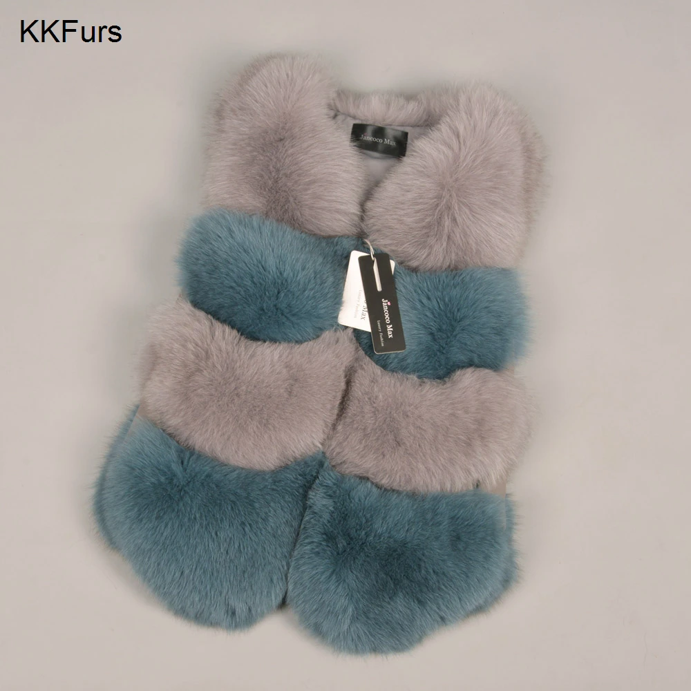 JKKFURS 2021 Новый женский жилет из натурального Лисьего меха серый синий разные цвета