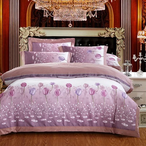 bedding set 3 Розовый Фиолетовый Комплект постельного белья королевского размера кровать/Простыня Набор хлопок постельное белье пододеяльник juego/ropa de cama parure de lit - Цвет: bedding set 3