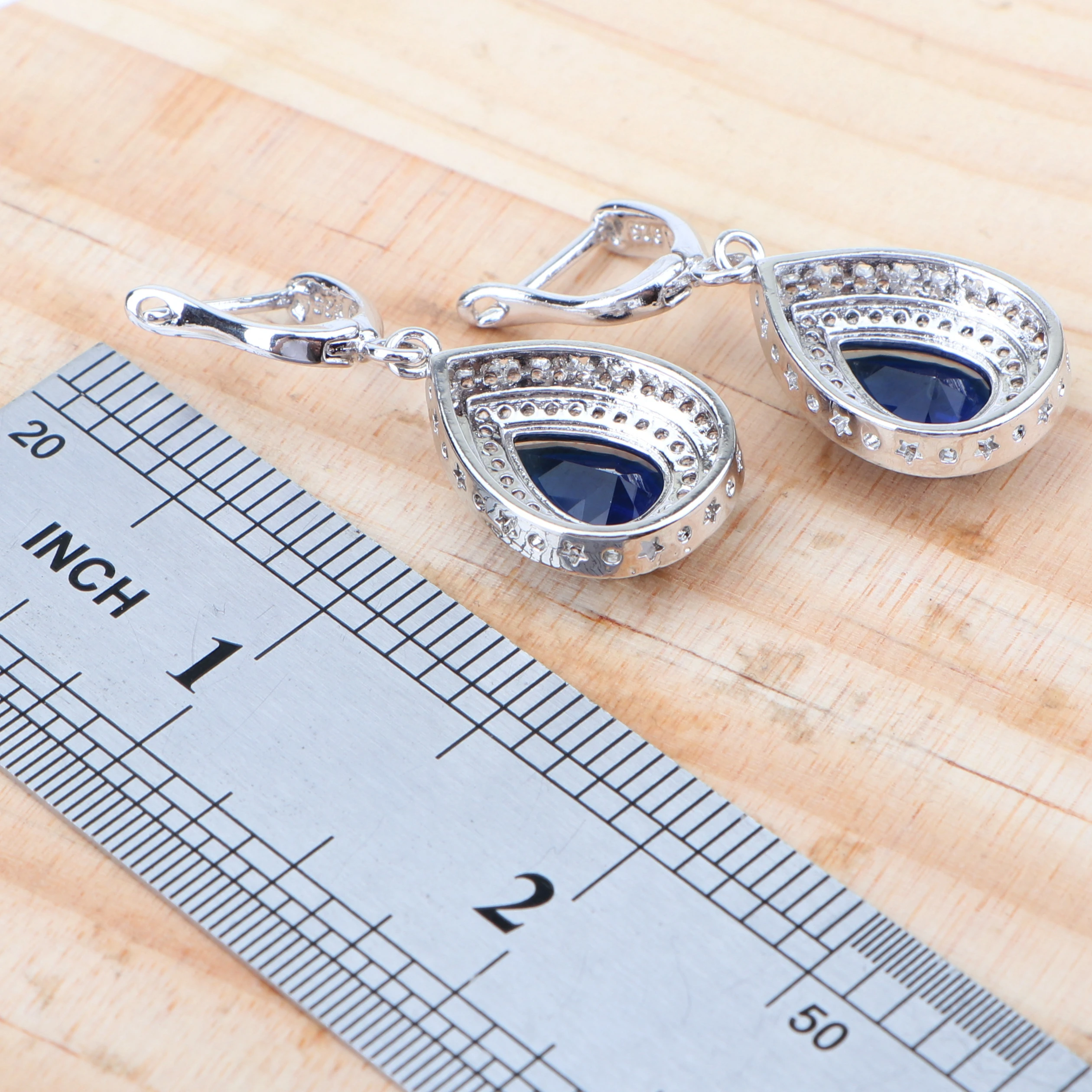 Синий Циркон свадебные Серебряные Ювелирные наборы 925 женские серьги костюм