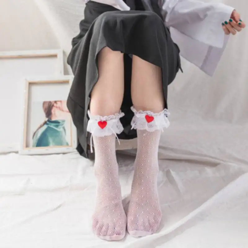 

Women Japanese Lolita Socks Lace Mid Stockings Pile Sock Cosplay Anime Kawaii Soft Sister Heart Socks