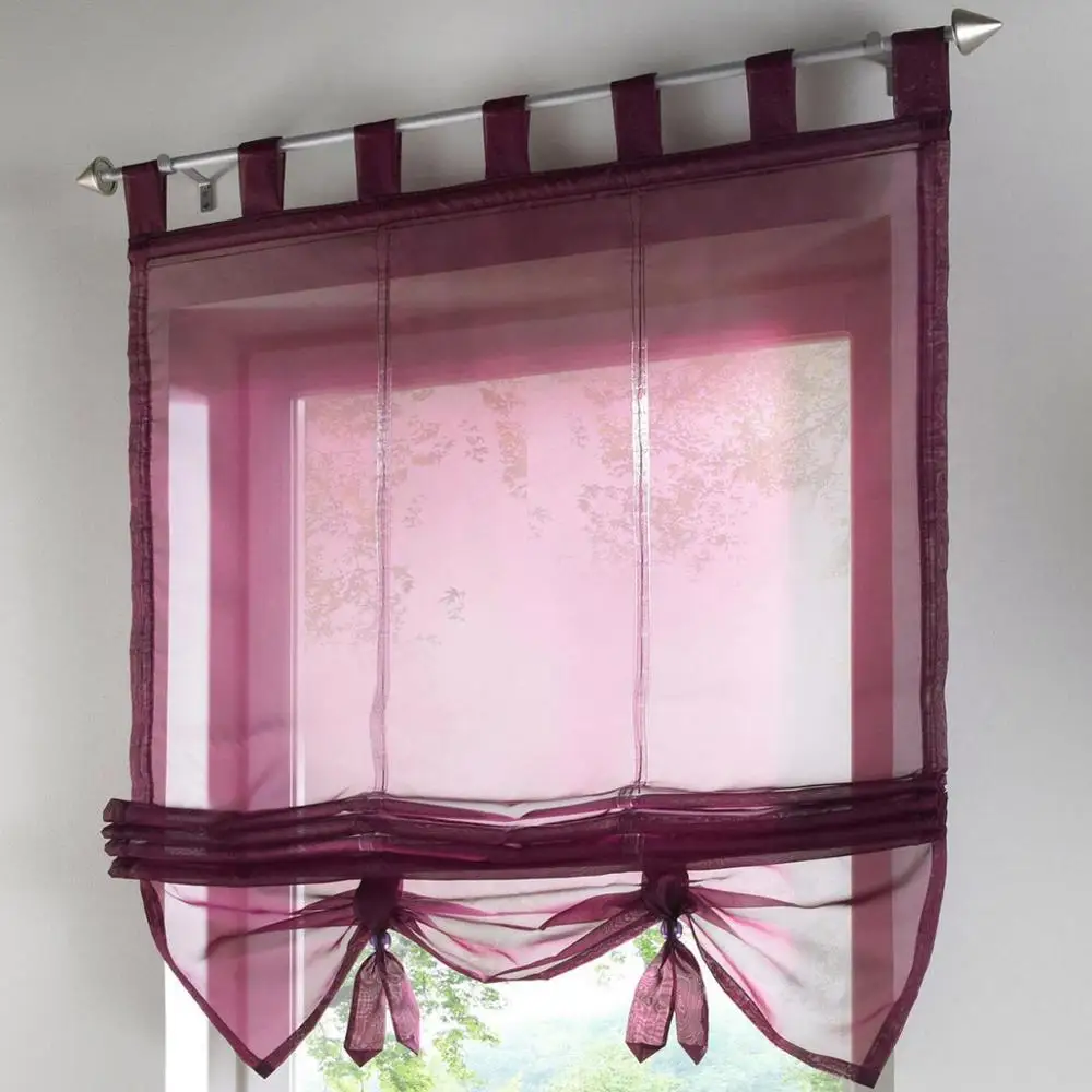 Style A purple Пасторальная римская короткая прозрачная оконная штора кухонные занавески для гостиной спальни 3 цвета, 3 размера, 1 панель DL001C - Цвет: Style A purple