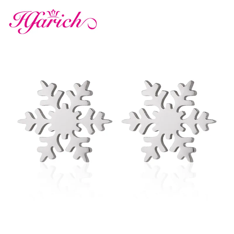 Hfarich Fashion Snowflake Earring Small Stainless Steel Flower Ear Earrings Piercing Christmas Jewelry New Year's Gift | Украшения и