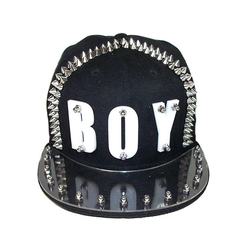 Boy black Хип-Хоп Плоская панк-рок остроконечная Кепка Для Взрослых акриловая заклепка Patched бейсбольная шляпа женская и мужская Королевская королева Мальчик Snapback Кепка 40 типов - Цвет: Boy black