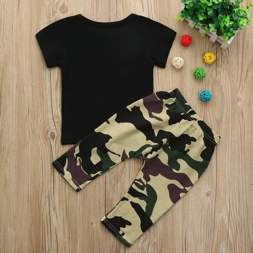 Hot Sale Clothing Children Summer Newborn Toddler Baby Letter Camouflage Print Tshirt Tops Pants Outfit Clothes Set dropshipping | Детская