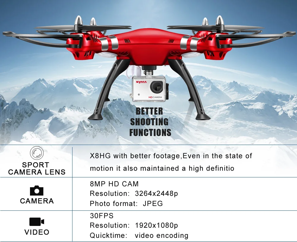 SYMA X8HG Дрон с камерой 8MP HD 6 Axis 4CH RC Квадрокоптер Дрон вертолет пульт дистанционного управления дроны летательный аппарат