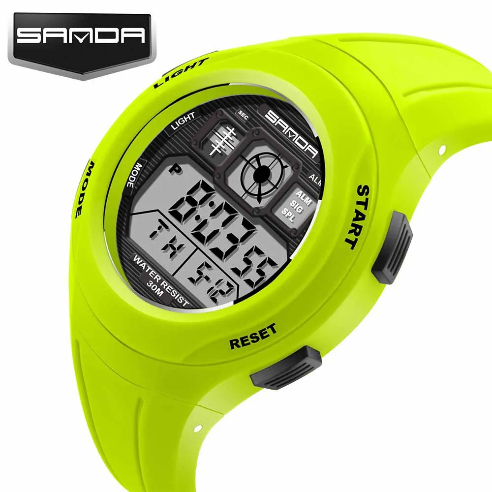 green SANDA брендовые Детские часы, детские часы, спортивные повседневные цифровые часы с героями мультфильмов для мальчиков и девочек, светодиодный, умные, многофункциональные наручные часы - Цвет: green