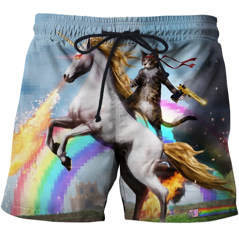 

Unicorn Cat 3D Printed Summer Shorts Surfing Beach Shorts Masculino Men Travel Quick Vacation Streetwear Plage Board Shorts