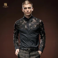 fanzhuan free shipping palace unique new fashion casual male mens black slim long sleeved stitching shirt 512061 plant pattern