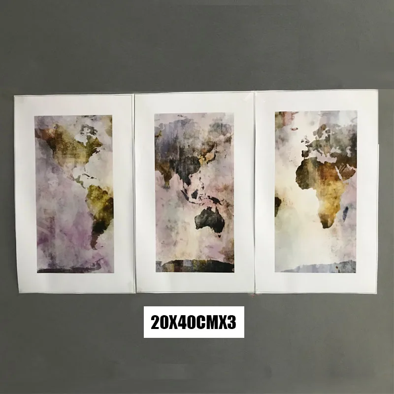 3 Панель акварельный мир Географические карты живописи HD Печать на холсте Пейзаж модульная настенная живопись диван Куадрос Книги по искусству изображение для Гостиная