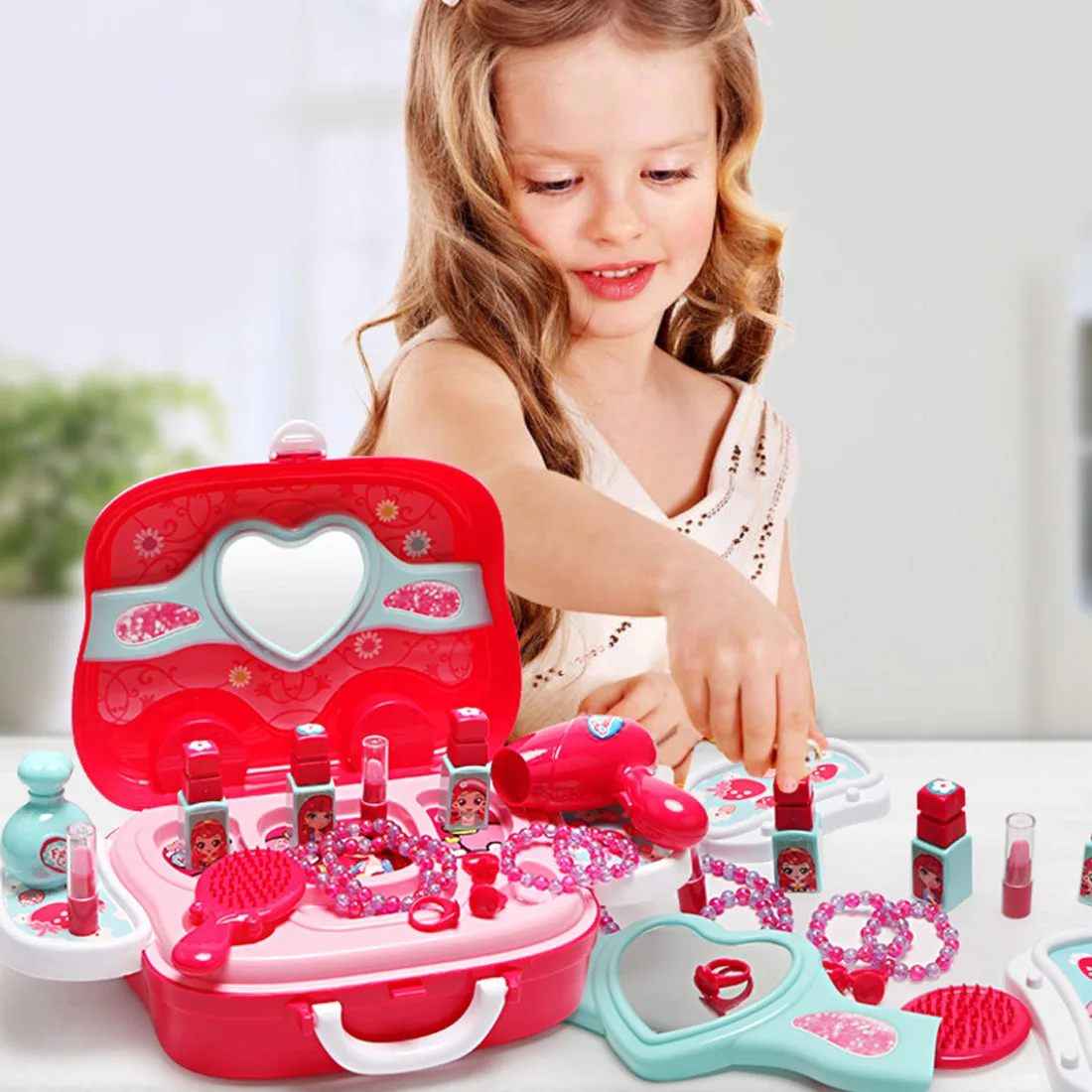 Дети инструмент для нанесения макияжа наборы ролевые игры Workbench Playset обучающая игрушка с органайзером для багажа-розовый