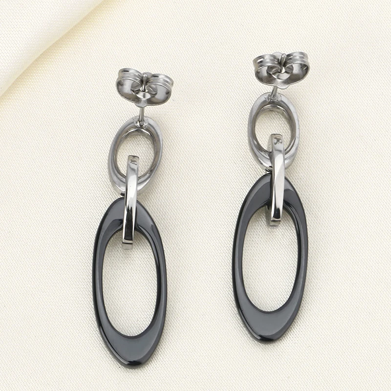 Новые модные серьги для женщин черные и белые керамические стальные двухслойные