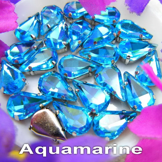 A13 Aquamarine Стеклянные хрустальные серебряные коготки 3*6 мм 6*10 мм 8*13 мм форма капли воды груша необычные цвета смешанные пришивные стразы бусины ручной работы diy - Цвет: A13 Aquamarine